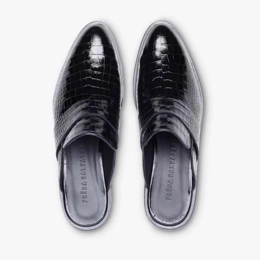 Freda Salvador Black Croc-Embossed Mules - Picture 2 of 9